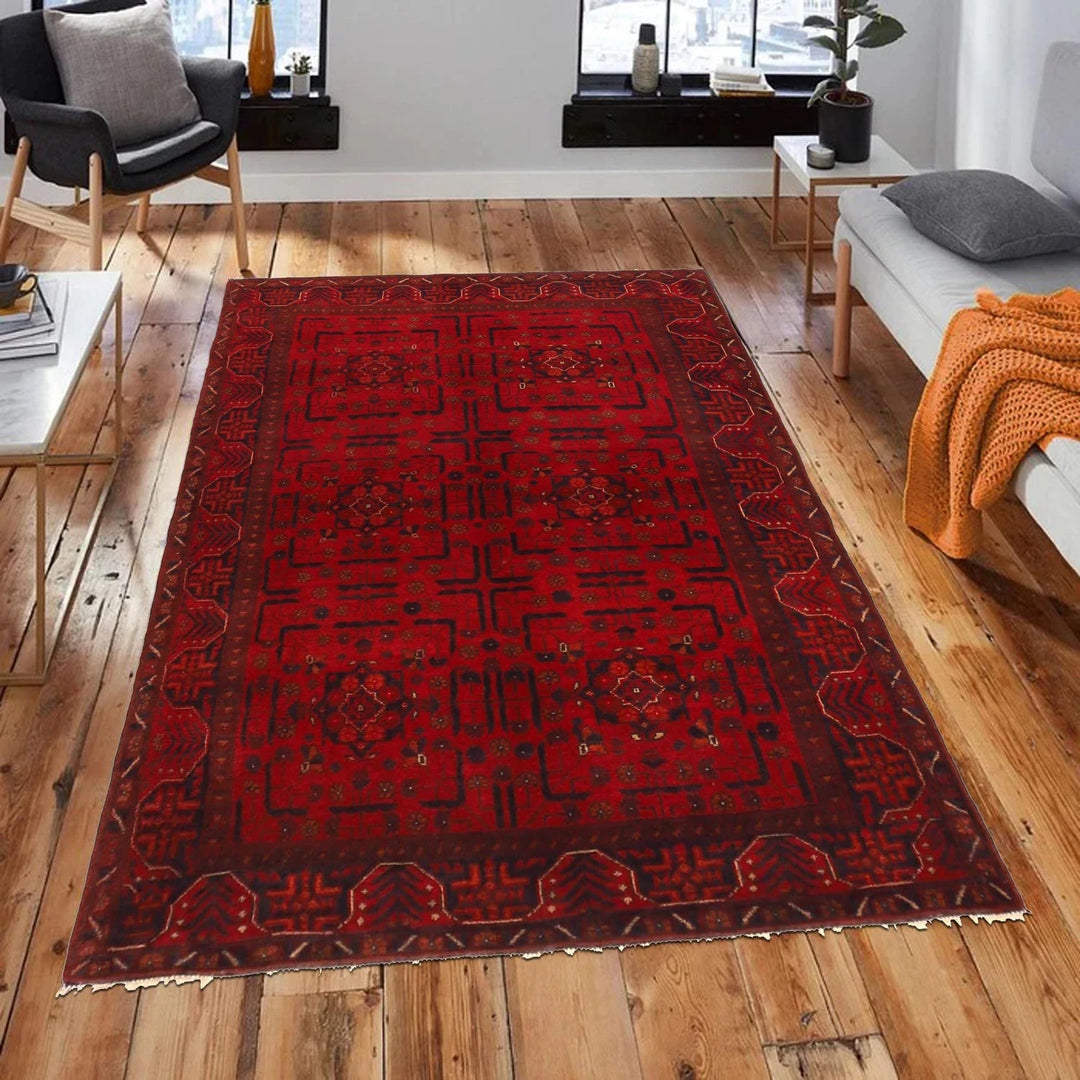 Red Afghan Khal Mohammadi Rug 4'6" x 6'4" Hand-Knotted | No. AL79862