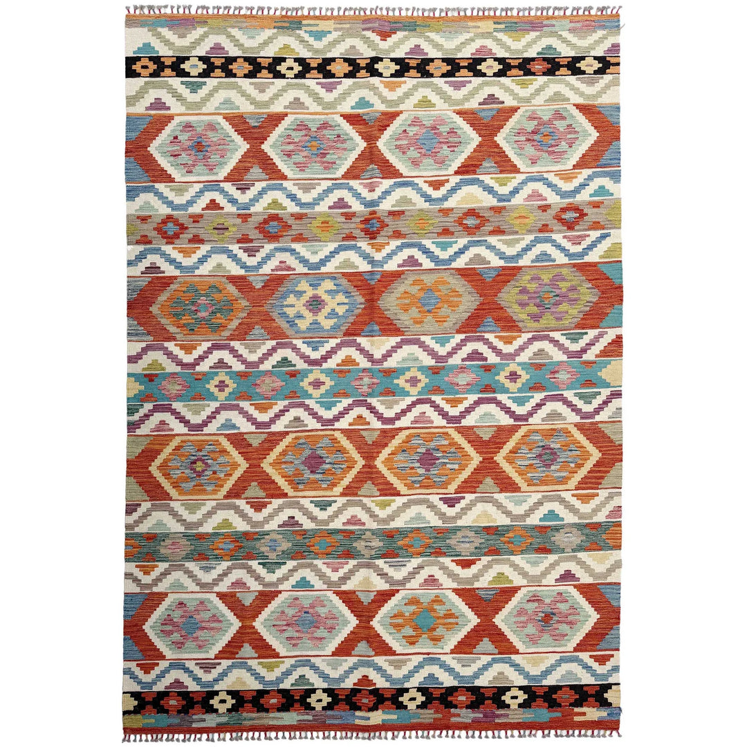 Afghan Vegetable Kilim Rug 6' 8" x 10' 1" Flat-Weave | No. AL79889