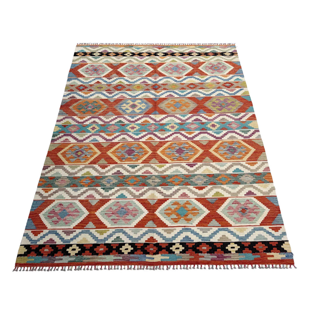 Afghan Vegetable Kilim Rug 6' 8" x 10' 1" Flat-Weave | No. AL79889