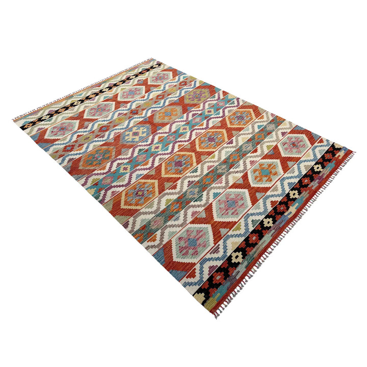 Afghan Vegetable Kilim Rug 6' 8" x 10' 1" Flat-Weave | No. AL79889
