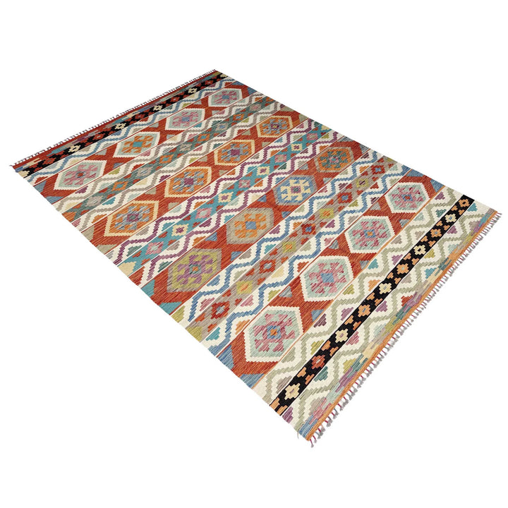 Afghan Vegetable Kilim Rug 6' 8" x 10' 1" Flat-Weave | No. AL79889