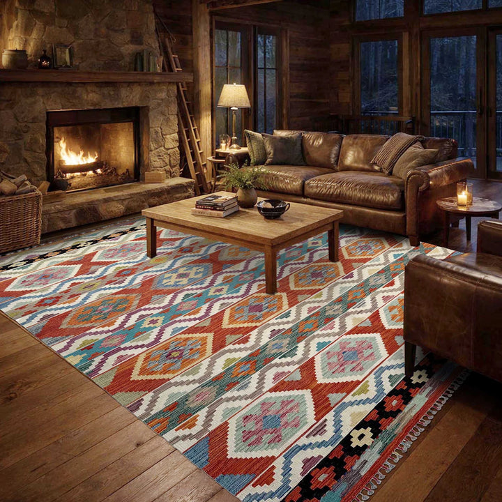 Afghan Vegetable Kilim Rug 6' 8" x 10' 1" Flat-Weave | No. AL79889