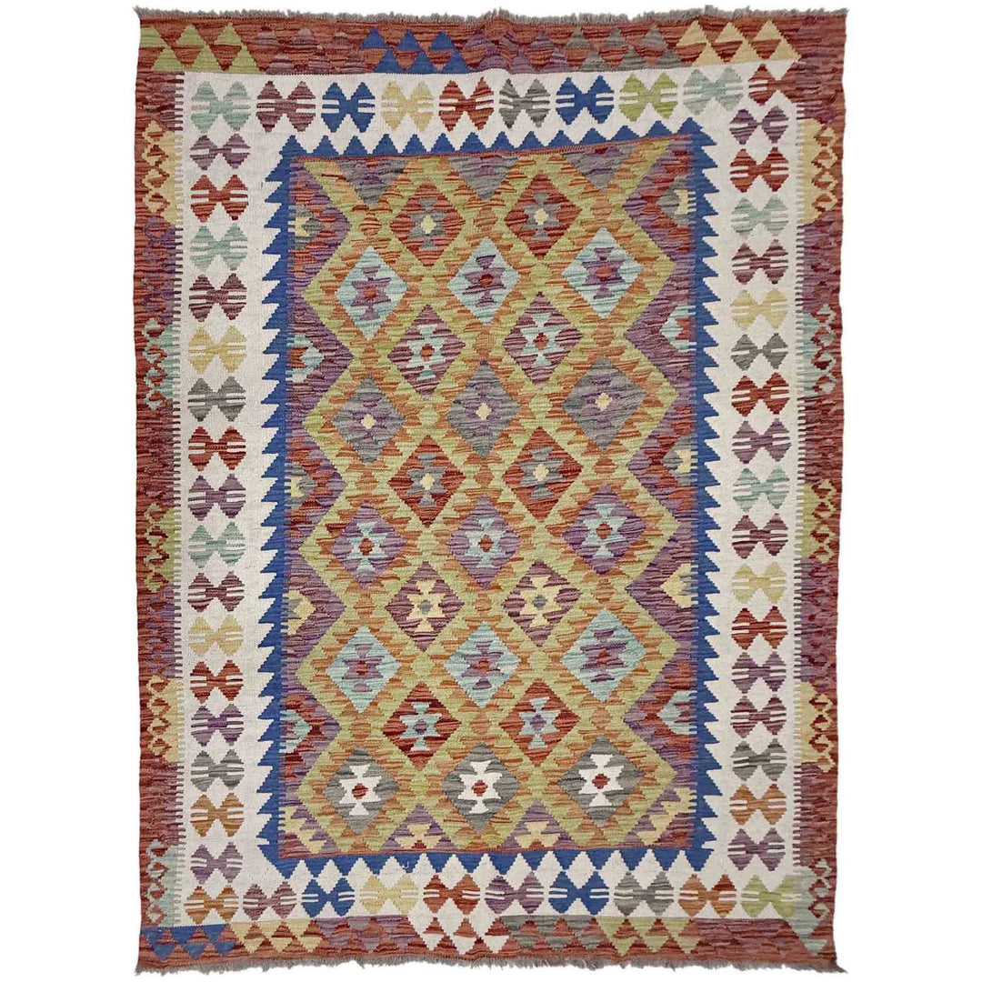 Multicolor Afghan Vegetable Kilim Rug 4' 9" x 6' 9" Flat-Weave | No. AL79905