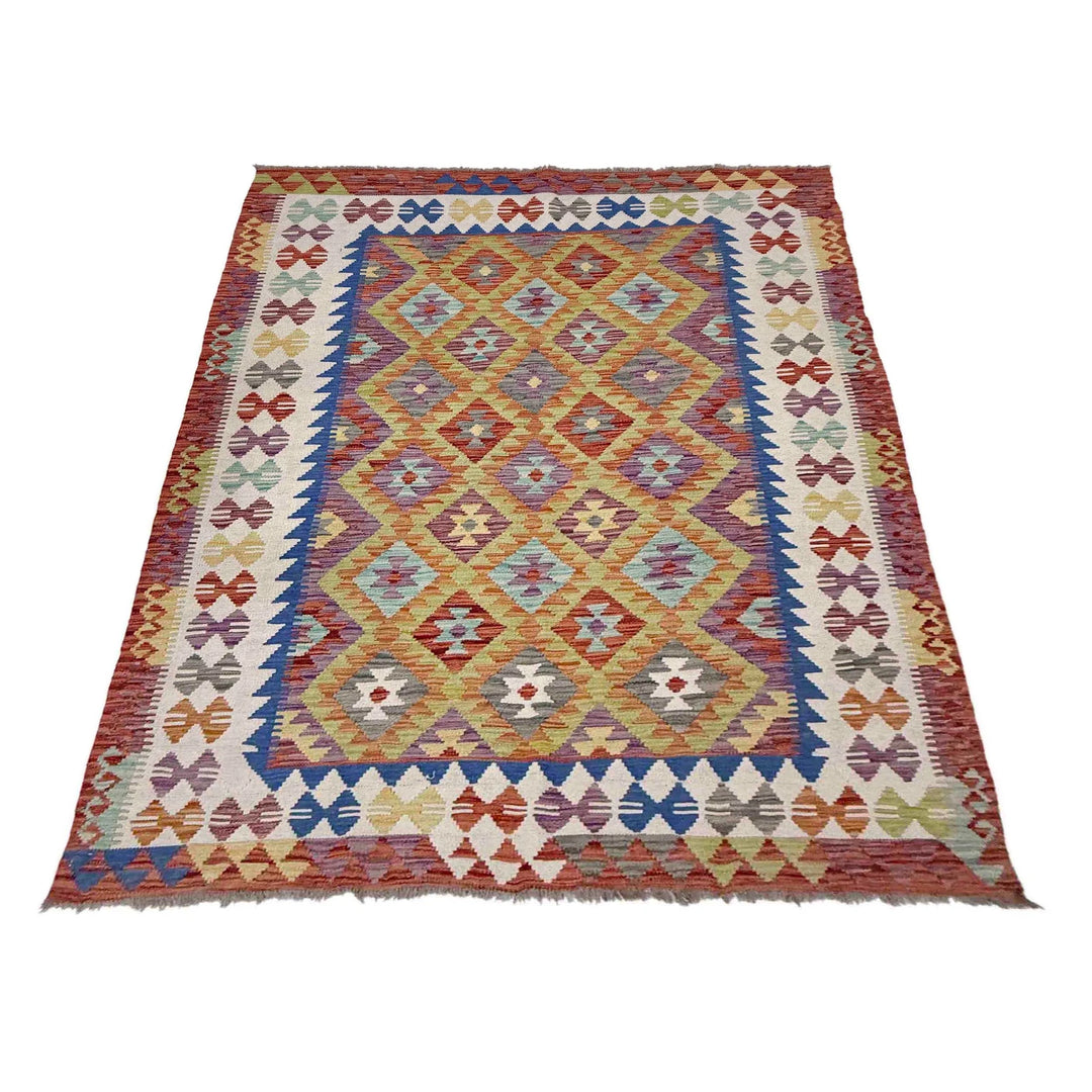 Multicolor Afghan Vegetable Kilim Rug 4' 9" x 6' 9" Flat-Weave | No. AL79905