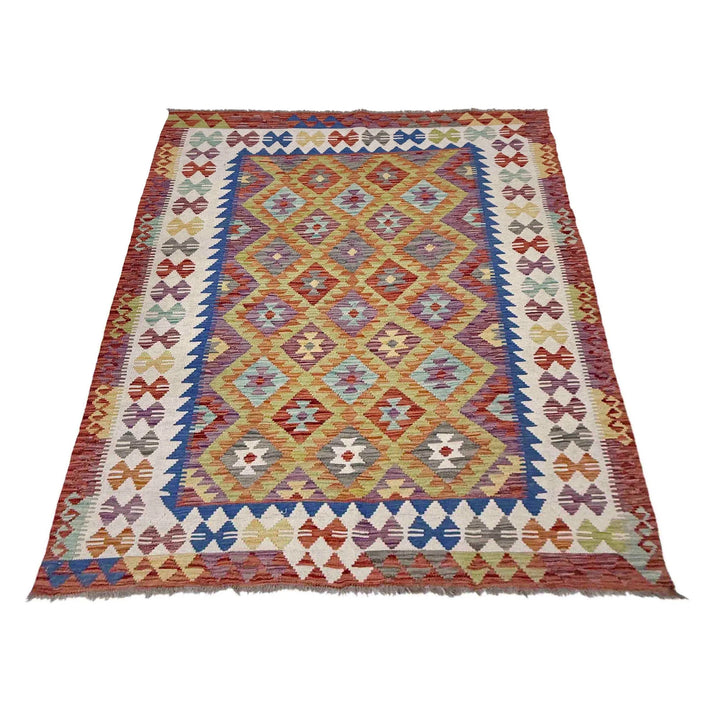 Multicolor Afghan Vegetable Kilim Rug 4' 9" x 6' 9" Flat-Weave | No. AL79905