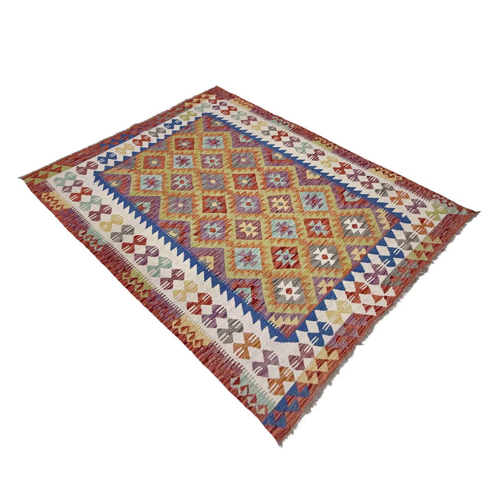 Multicolor Afghan Vegetable Kilim Rug 4' 9" x 6' 9" Flat-Weave | No. AL79905