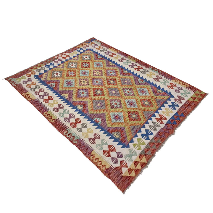 Multicolor Afghan Vegetable Kilim Rug 4' 9" x 6' 9" Flat-Weave | No. AL79905
