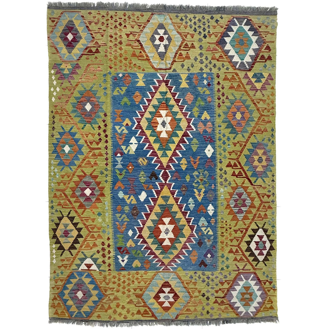 Multicolor Afghan Vegetable Kilim Rug 6' 2" x 8' 1" Flat-Weave | No. AL80016