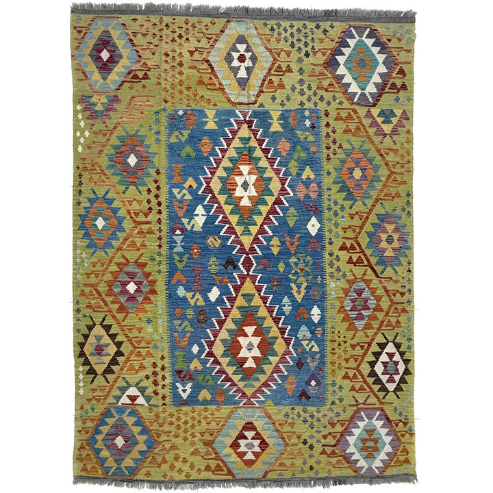 Multicolor Afghan Vegetable Kilim Rug 6' 2" x 8' 1" Flat-Weave | No. AL80016