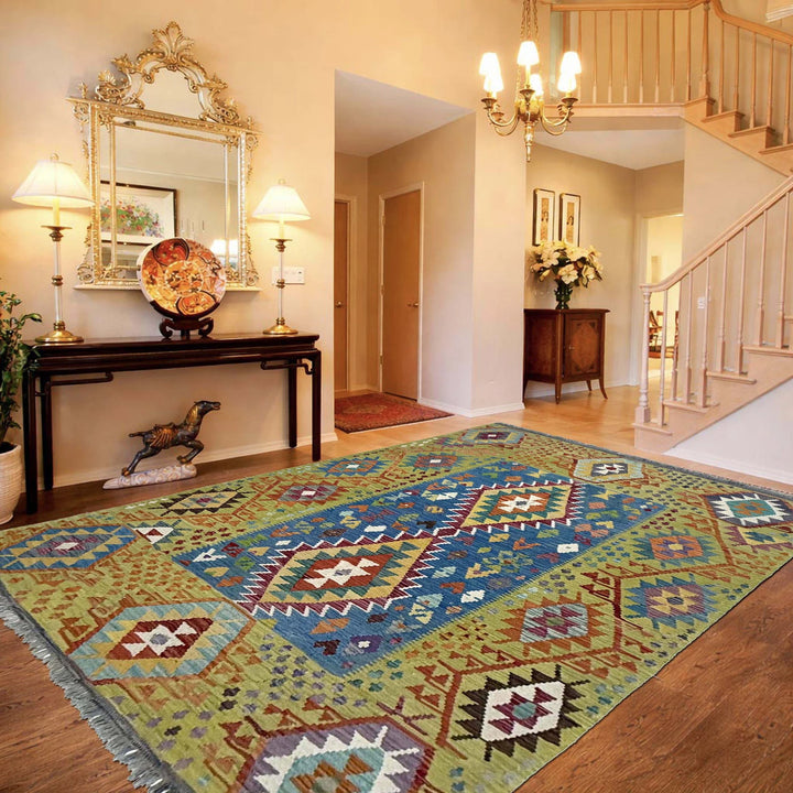 Multicolor Afghan Vegetable Kilim Rug 6' 2" x 8' 1" Flat-Weave | No. AL80016