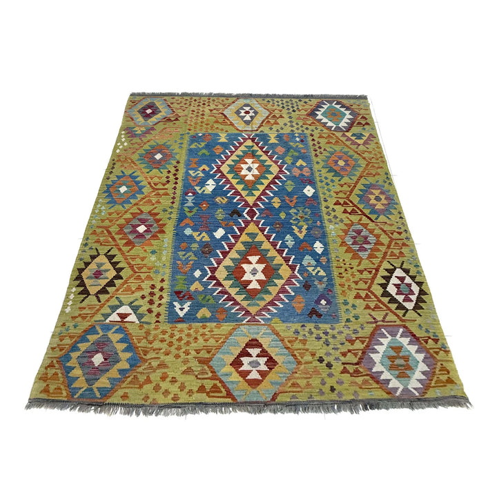 Multicolor Afghan Vegetable Kilim Rug 6' 2" x 8' 1" Flat-Weave | No. AL80016