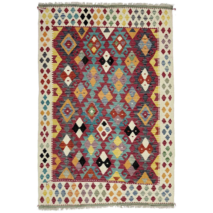Multicolor Afghan Vegetable Kilim Rug 4' 5" x 6' 2" Flat-Weave | No. AL80019