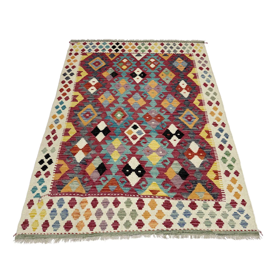 Multicolor Afghan Vegetable Kilim Rug 4' 5" x 6' 2" Flat-Weave | No. AL80019