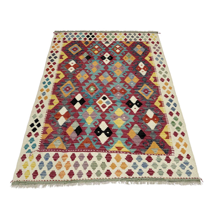 Multicolor Afghan Vegetable Kilim Rug 4' 5" x 6' 2" Flat-Weave | No. AL80019