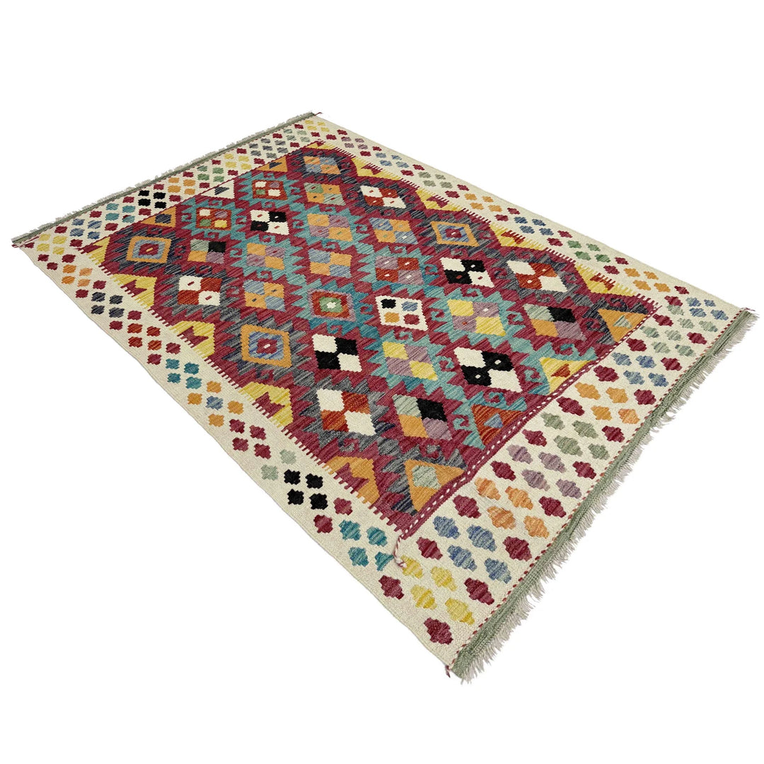 Multicolor Afghan Vegetable Kilim Rug 4' 5" x 6' 2" Flat-Weave | No. AL80019
