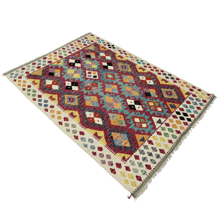 Multicolor Afghan Vegetable Kilim Rug 4' 5" x 6' 2" Flat-Weave | No. AL80019