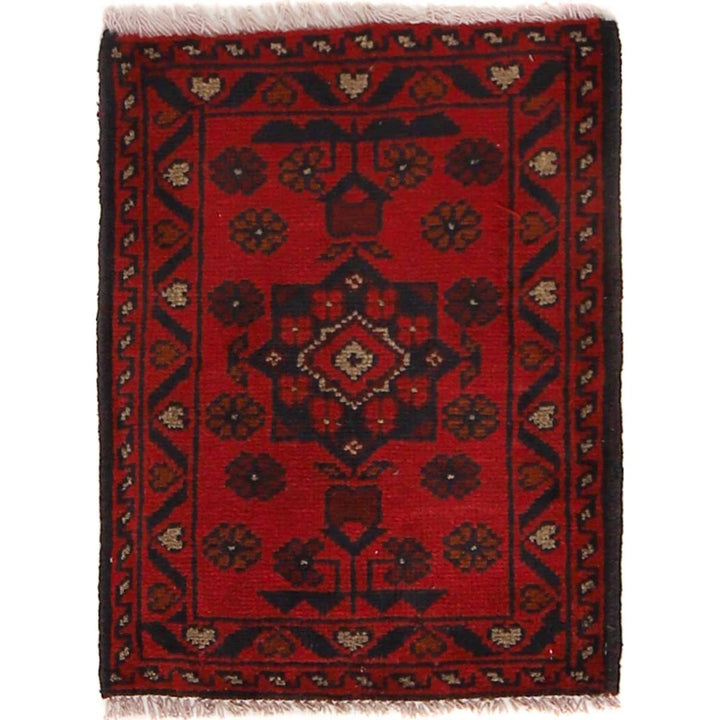 Red Afghan Oriental Doormat 1' 5" x 1' 11" Hand-Knotted | No. AL80029
