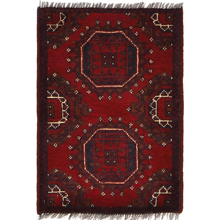 Red Afghan Oriental Doormat 1' 6" x 2' 0" Hand-Knotted | No. AL80034