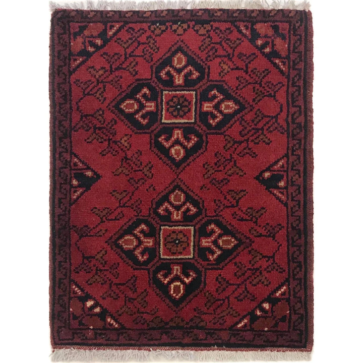 Red Afghan Oriental Doormat 1' 5" x 1' 11" Hand-Knotted | No. AL80049