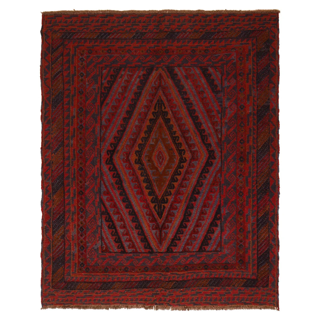 Red Afghan Mashwani Rug 4' 11" x 6' 1" Hand-Knotted | No. AL80055