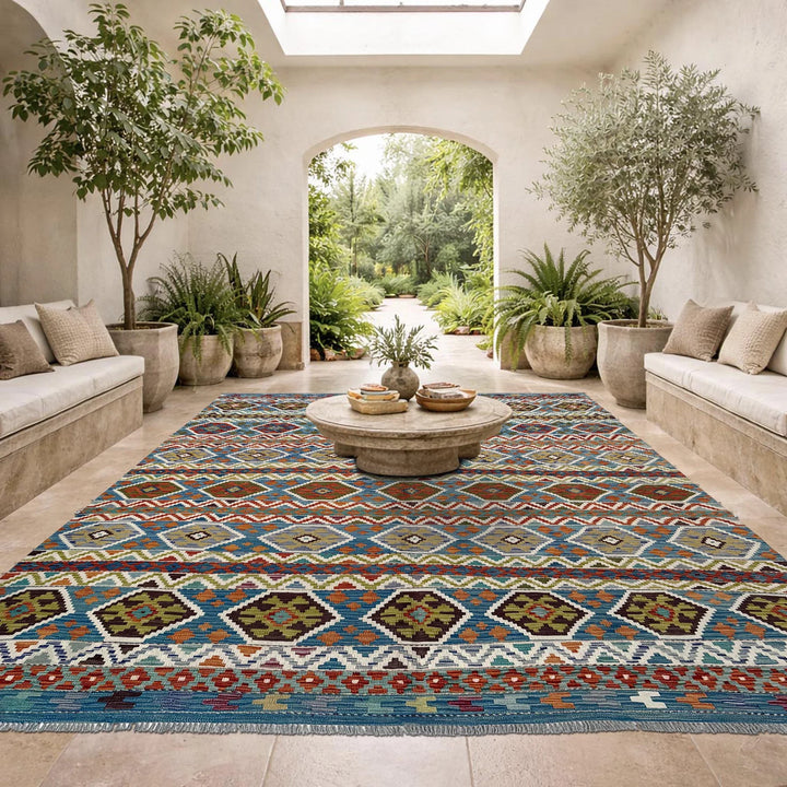 Afghan Kilim Rug 8' 2" x 9' 10" Flat-Weave | No. AL80142