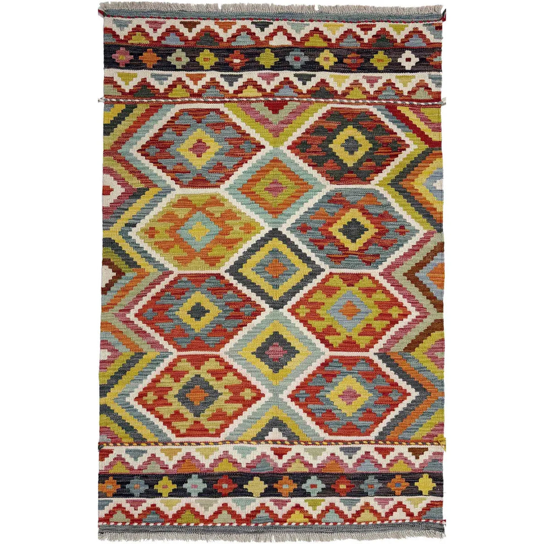 Afghan Vegetable Kilim Rug 3' 4" x 4' 11" Flat-Weave | No. AL801554