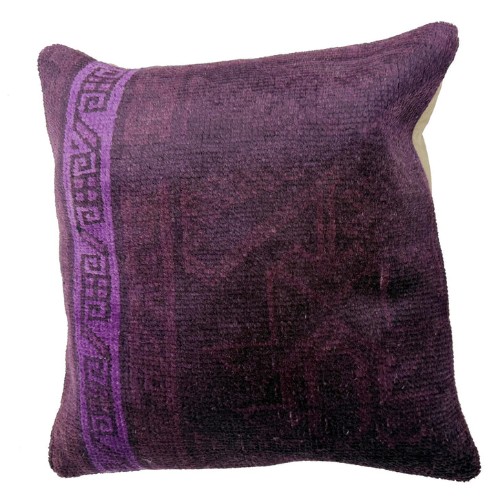 Purple Afghan Overdye Cushion Cover 1' 6" x 1' 5" Hand-Knotted | No. AL802719