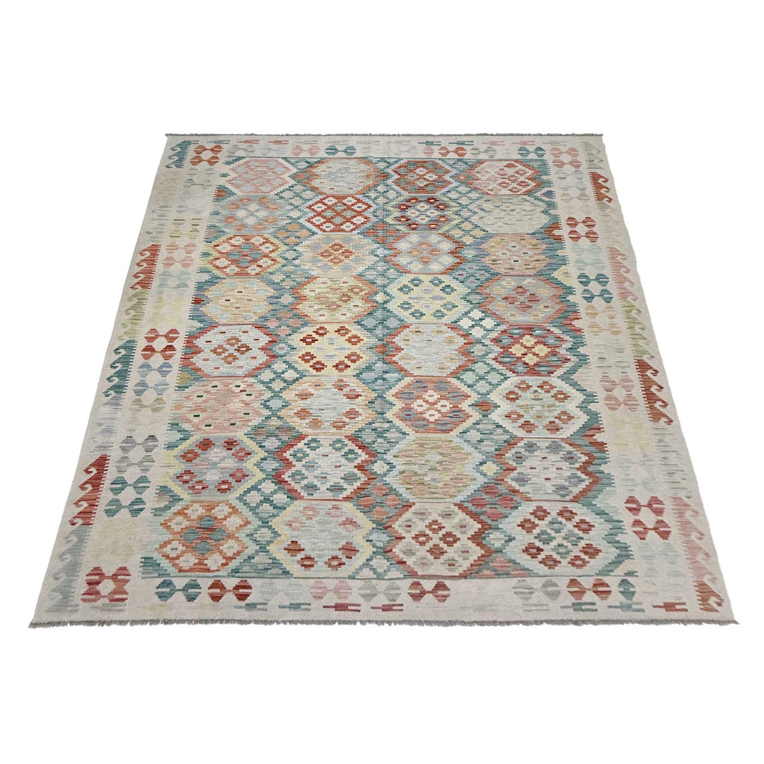 Afghan Vegetable Kilim Rug 7' 0" x 9' 9" Flat-Weave | No. AL804021