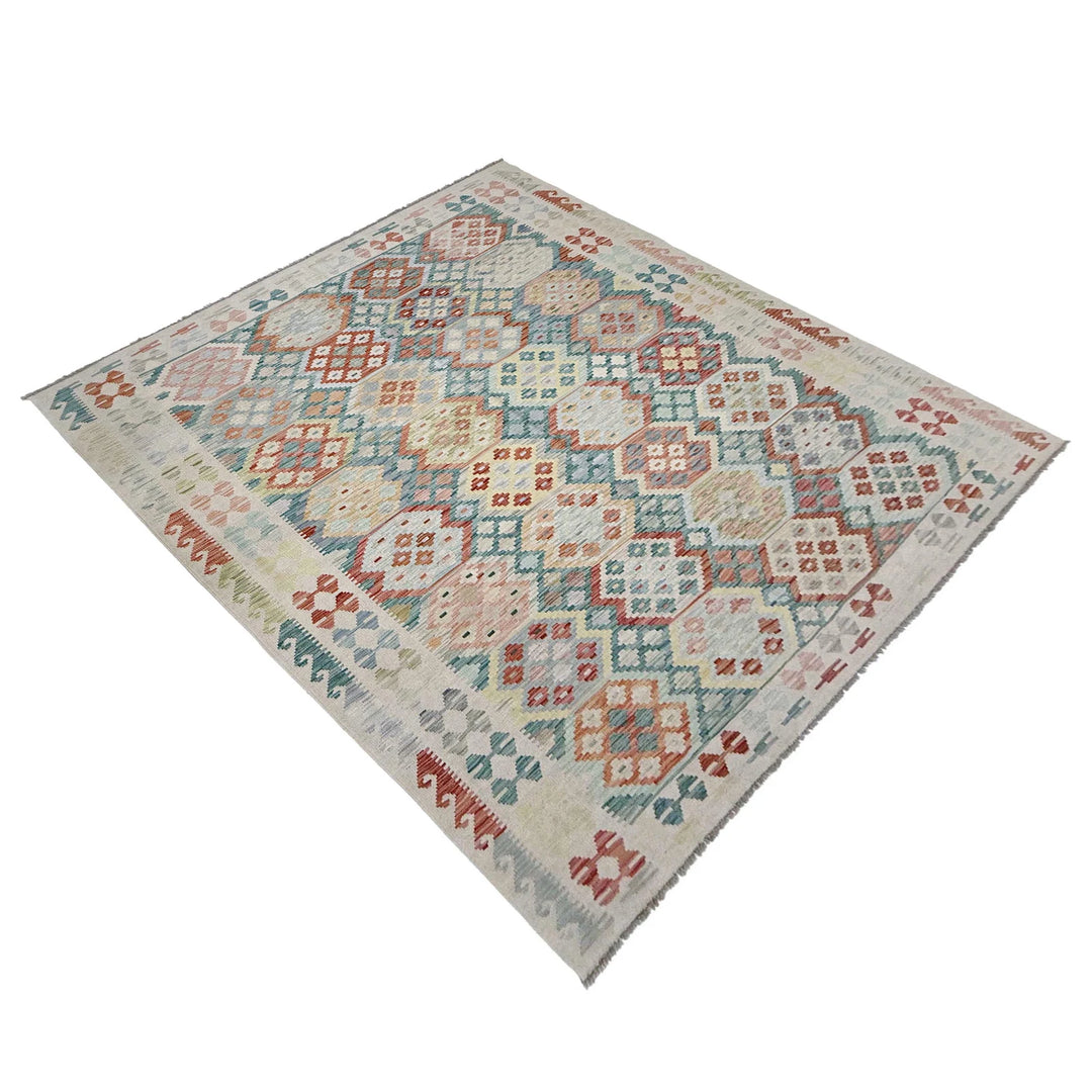 Afghan Vegetable Kilim Rug 7' 0" x 9' 9" Flat-Weave | No. AL804021