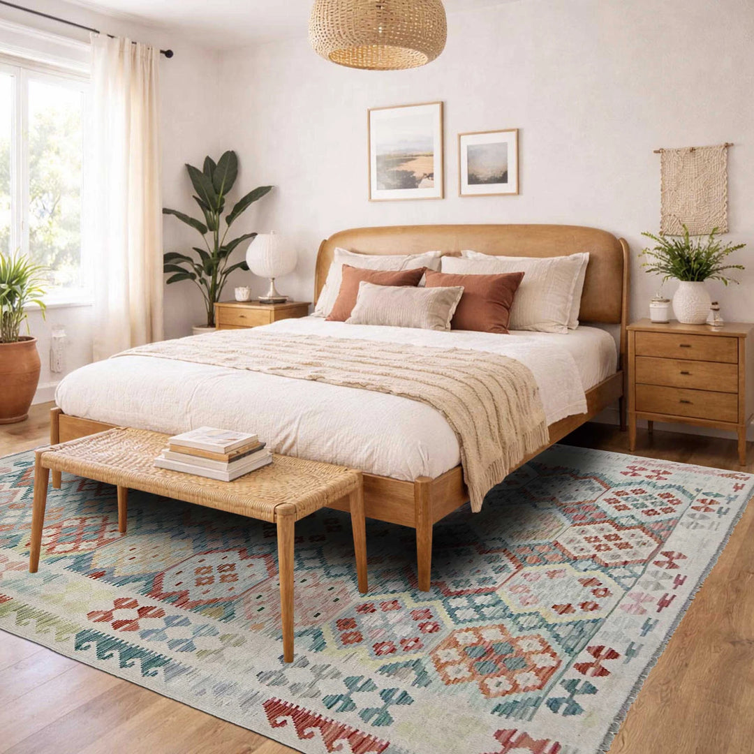 Afghan Vegetable Kilim Rug 7' 0" x 9' 9" Flat-Weave | No. AL804021