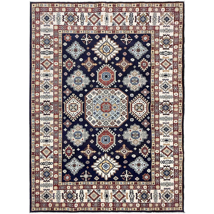 Blue Afghan Kazak Rug 6' 1" x 9' 2" Hand-Knotted | No. AL80415