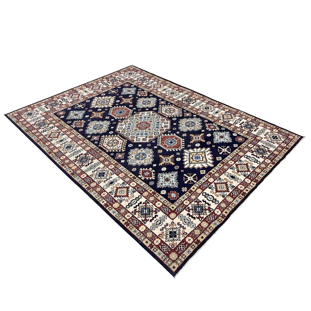 Blue Afghan Kazak Rug 6' 1" x 9' 2" Hand-Knotted | No. AL80415