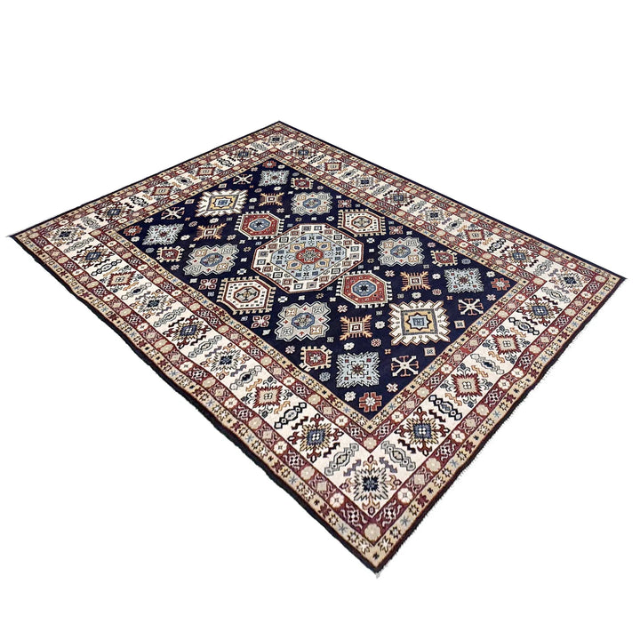 Blue Afghan Kazak Rug 6' 1" x 9' 2" Hand-Knotted | No. AL80415