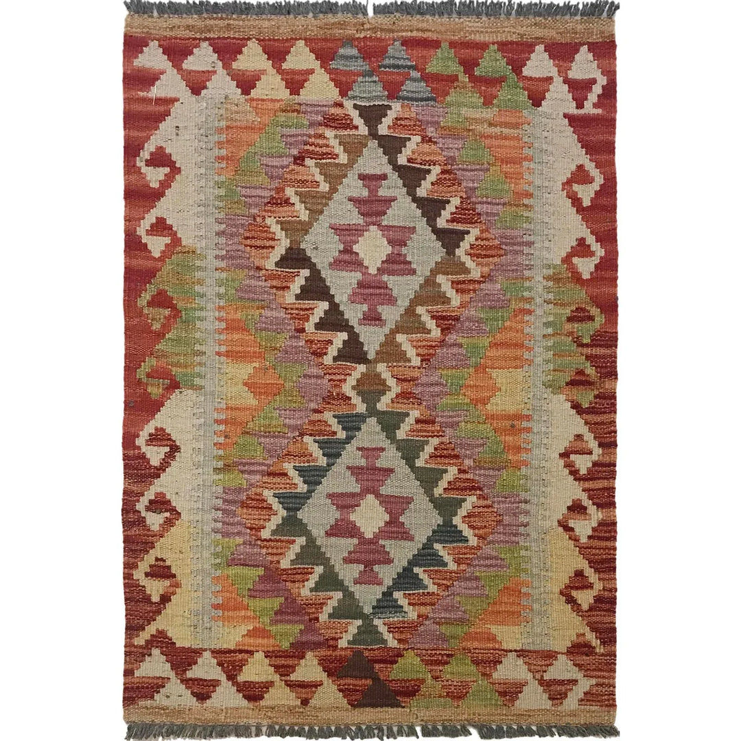 Afghan Vegetable Kilim Rug 2' 2" x 3' 1" Flat-Weave | No. AL80511