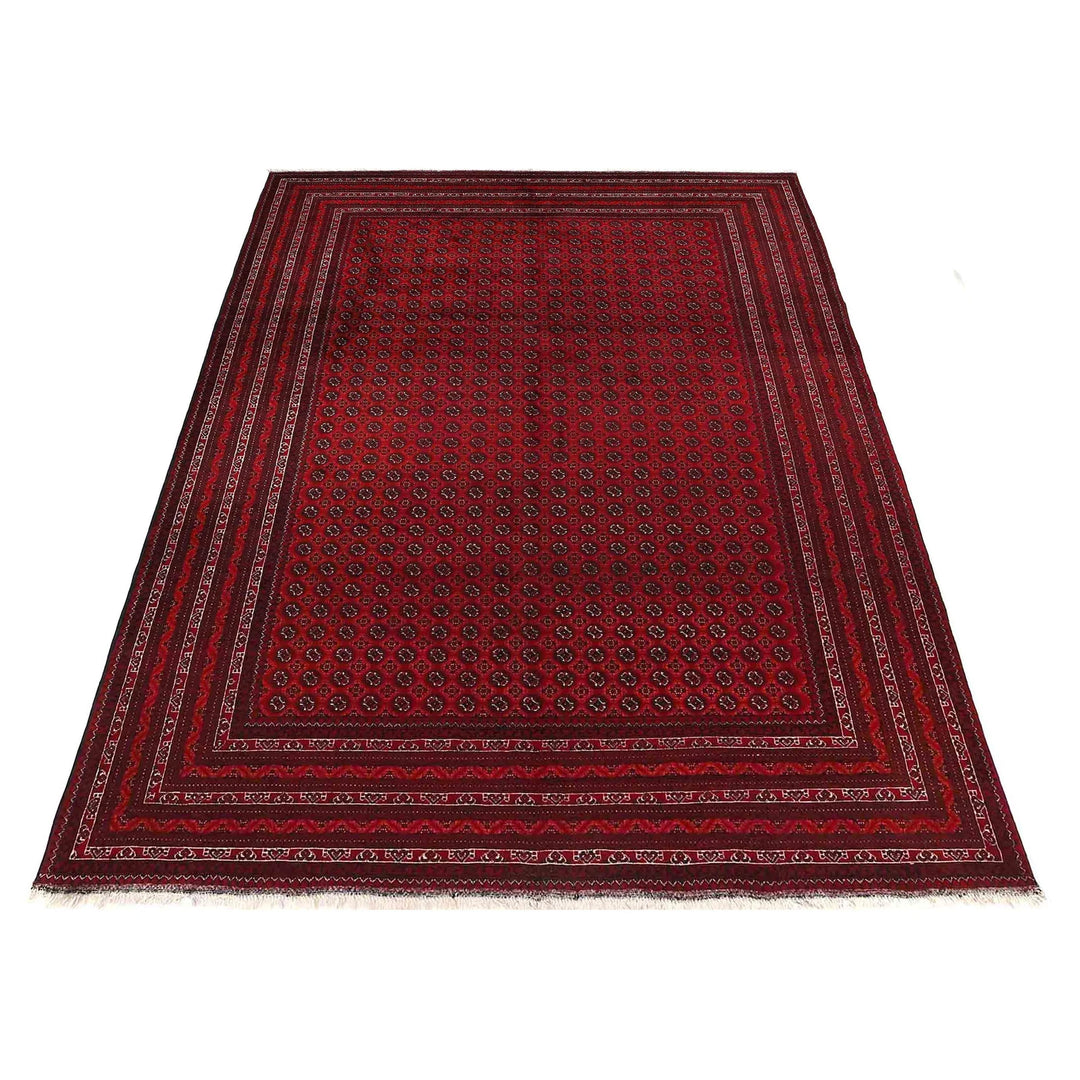 Red Afghan Khoja Roshnai Rug 6' 8" x 9' 5" Hand-Knotted | No. AL80573