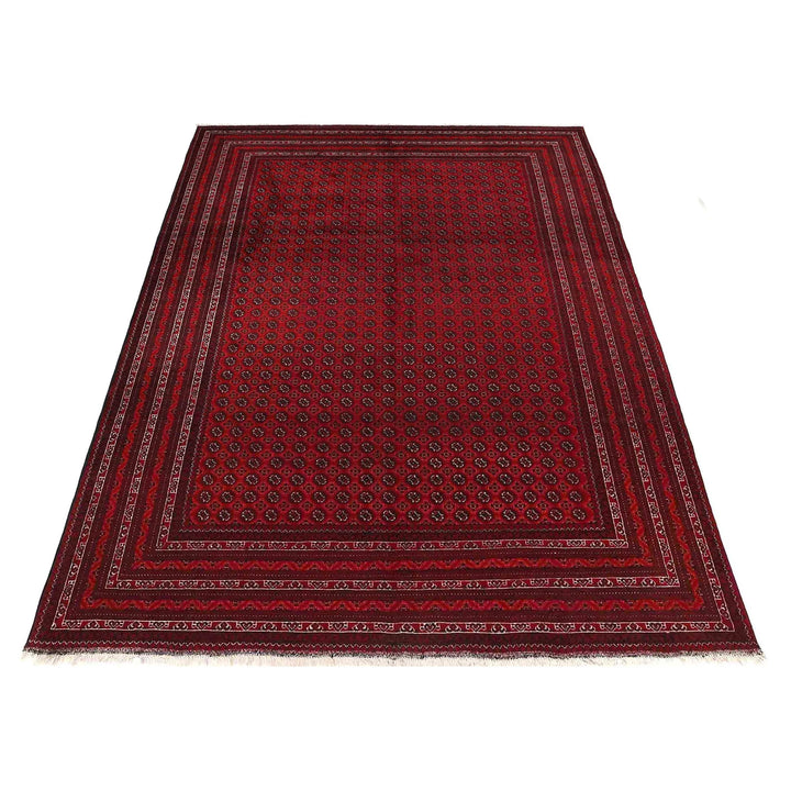 Red Afghan Khoja Roshnai Rug 6' 8" x 9' 5" Hand-Knotted | No. AL80573