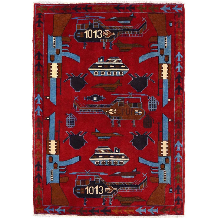 Afghan War Rug 3' 5" x 4' 10" Hand-Knotted | No. AL80647