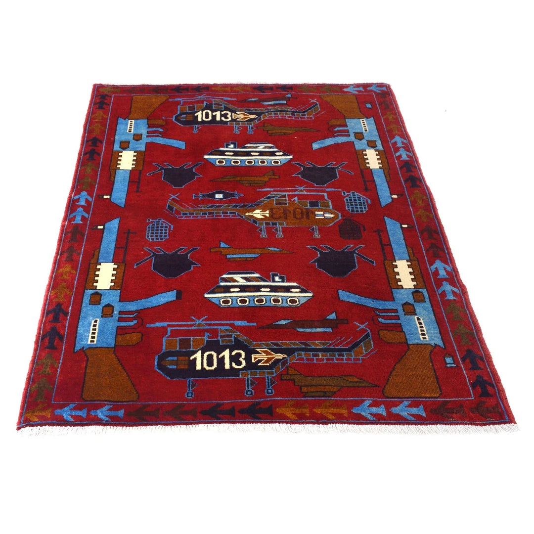 Afghan War Rug 3' 5" x 4' 10" Hand-Knotted | No. AL80647