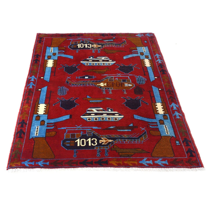 Afghan War Rug 3' 5" x 4' 10" Hand-Knotted | No. AL80647