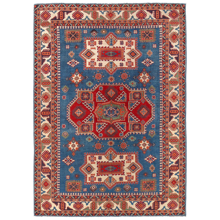 Blue Afghan Kazak Rug 6' 9" x 9' 7" Hand-Knotted | No. AL80767