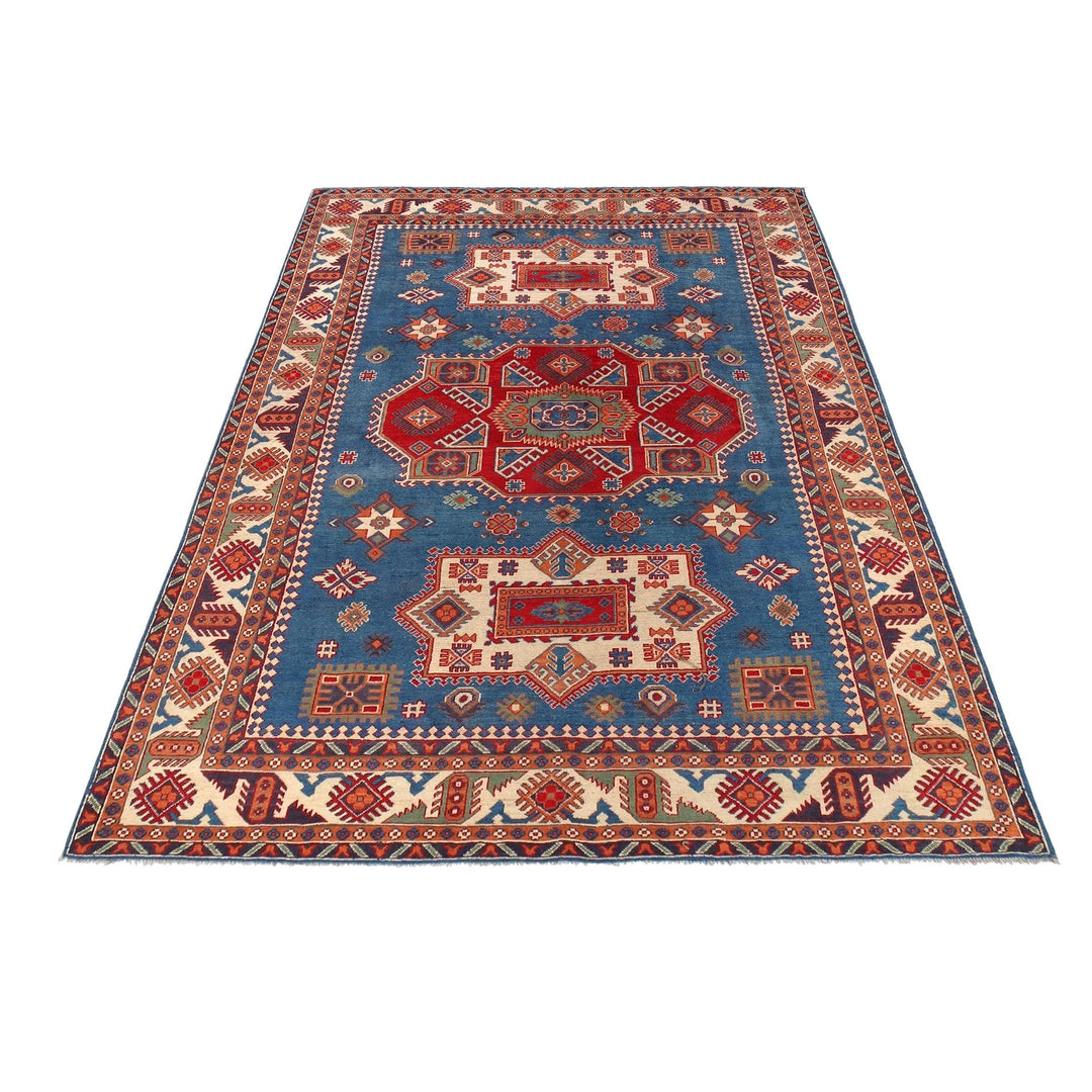 Blue Afghan Kazak Rug 6' 9" x 9' 7" Hand-Knotted | No. AL80767