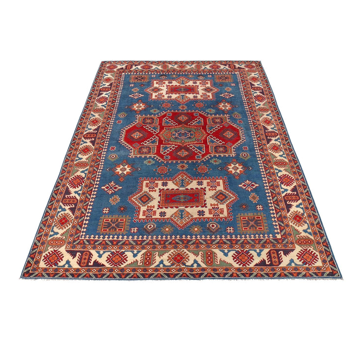 Blue Afghan Kazak Rug 6' 9" x 9' 7" Hand-Knotted | No. AL80767