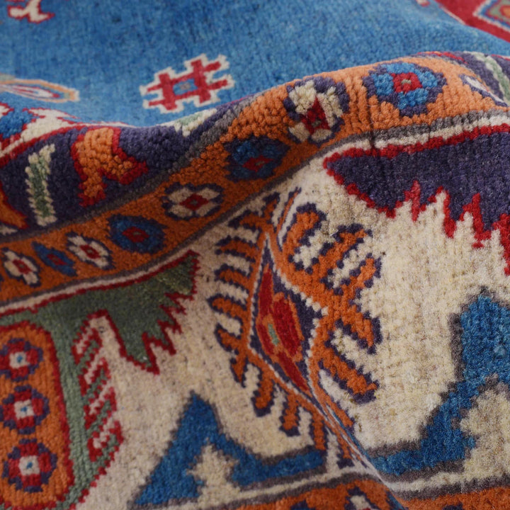 Blue Afghan Kazak Rug 6' 9" x 9' 7" Hand-Knotted | No. AL80767