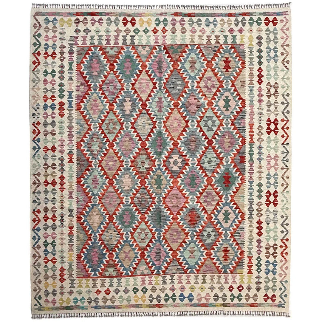 Afghan Vegetable Kilim Rug 8' 5" x 9' 9" Flat-Weave | No. AL80780