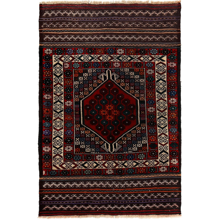 Afghan Baluchi Rug 3' 1" x 4' 11" Hand-Knotted | No. AL80870
