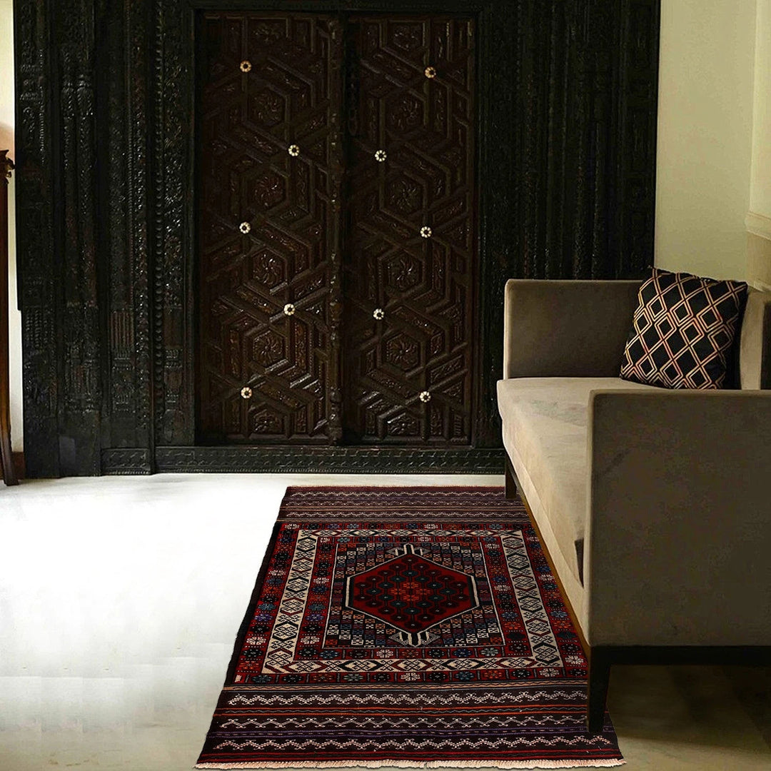 Afghan Baluchi Rug 3' 1" x 4' 11" Hand-Knotted | No. AL80870
