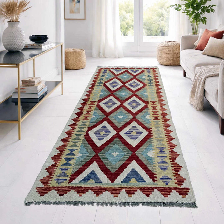 Afghan Vegetable Kilim Rug 2' 6" x 6' 4" Flat-Weave | No. AL810188