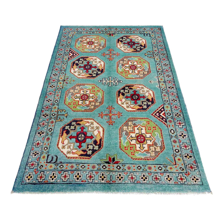 Blue Afghan Oriental Rug 3' 0" x 4' 9" Hand-Knotted | No. AL81093