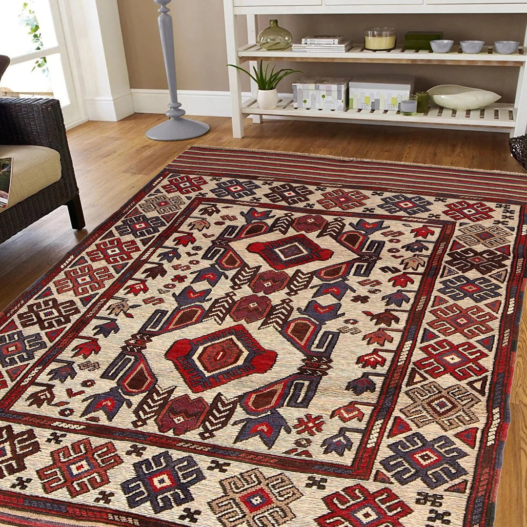 Beige Afghan Barjasta Rug 4' " x 5' 9" Hand-Knotted | No. AL81136