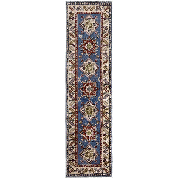Blue Afghan Kazak Rug 2' 8" x 9' 9" Hand-Knotted | No. AL81162